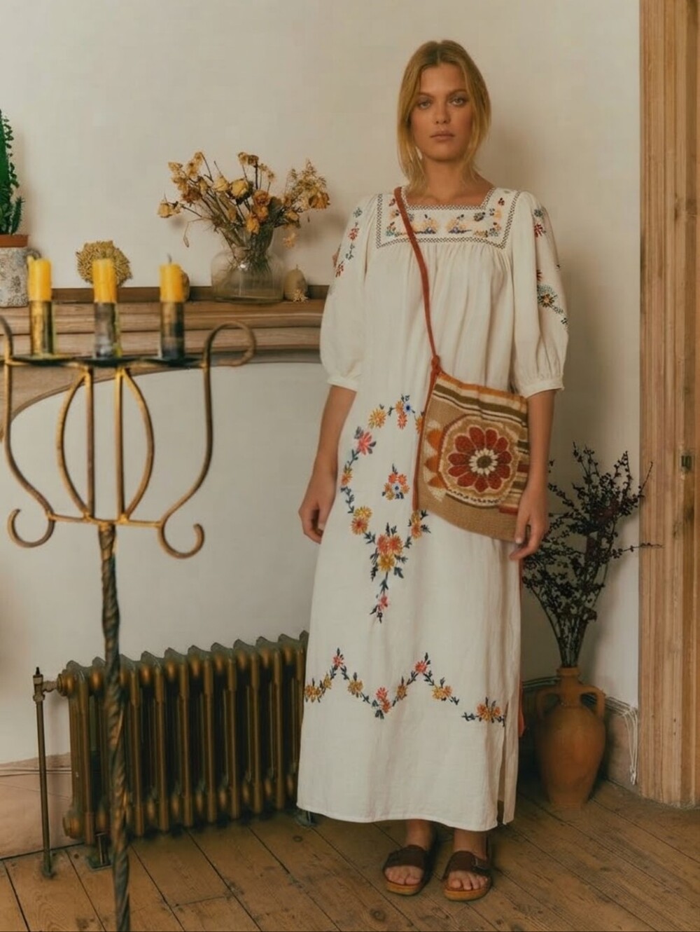 MEADOWS Embroidered Peasant Dress Size 8